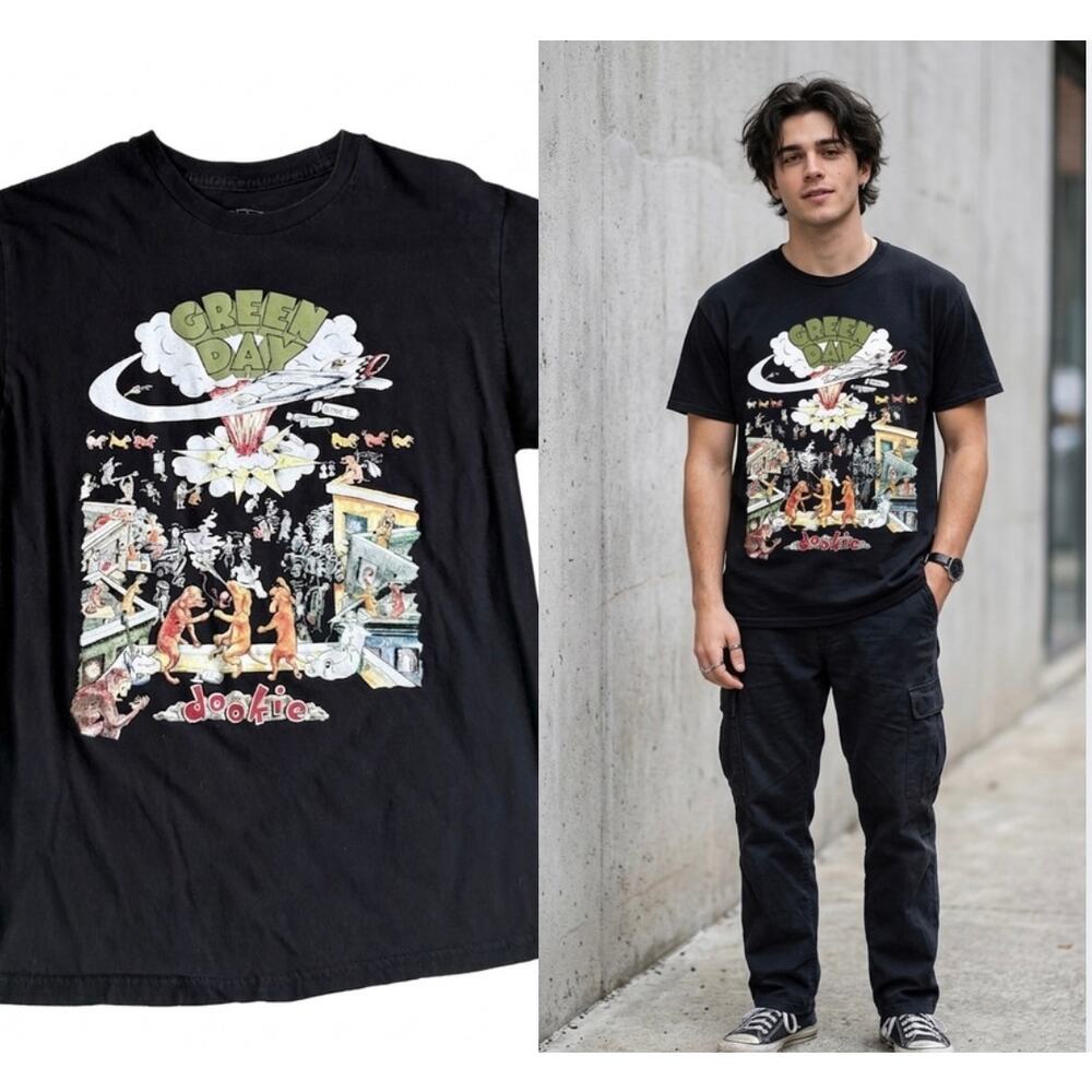 Green Day Dookie Album Cover Graphic Tee Black Medium